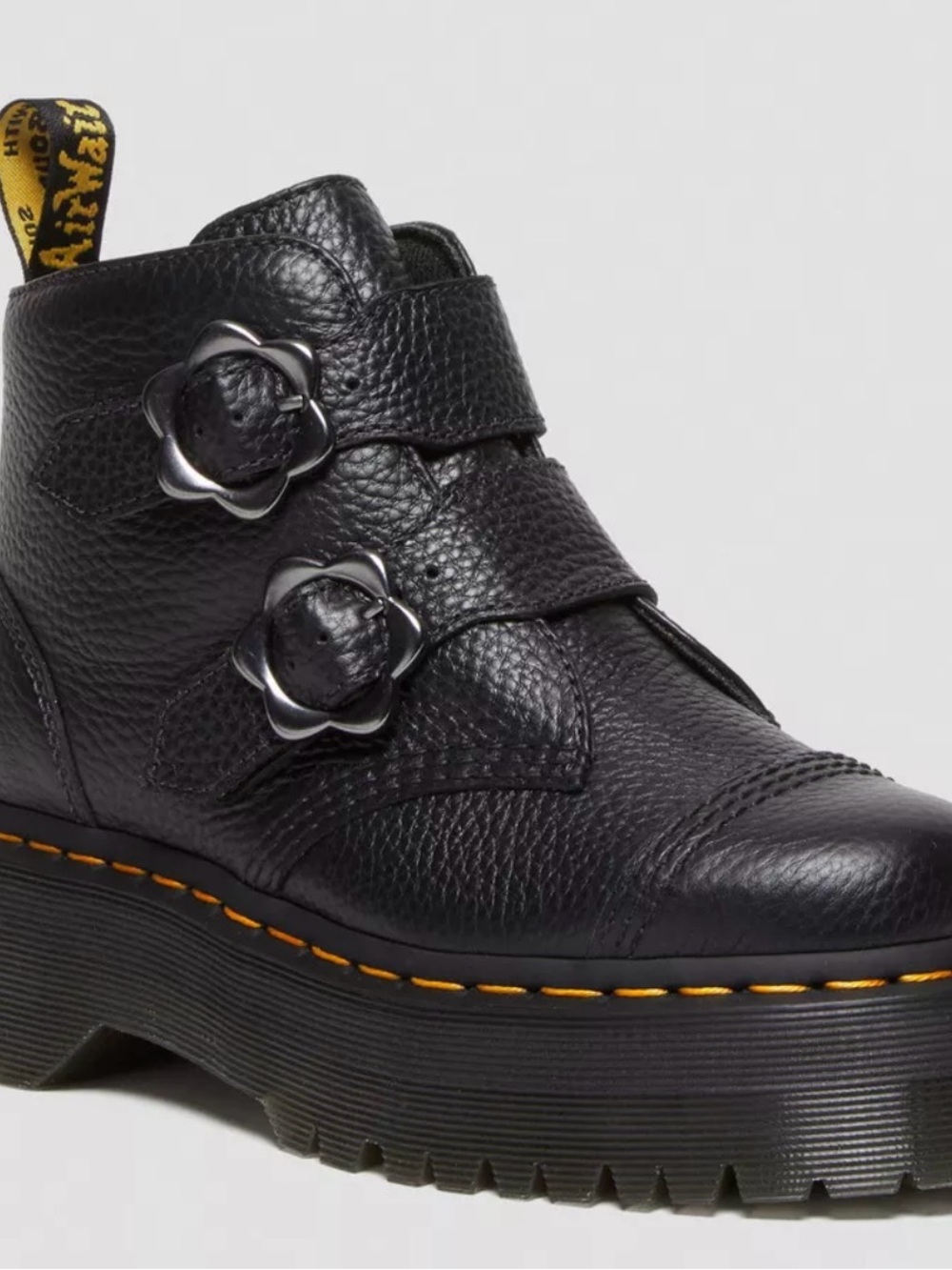 NWOB Dr. Marten Devon Flower Buckle Leather Platform Boots - Black